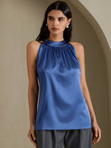 [Real Teal] SilkSilky-UK Sleeveless Halter Women's T-Shirt 001