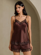 [Brown] SilkSilky-UK Spaghetti Strap V Neck Camisole Set 003