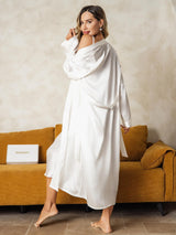 [White] SilkSilky-UK Long Sleeve V Neck Nightdress&Dressing gowns 004
