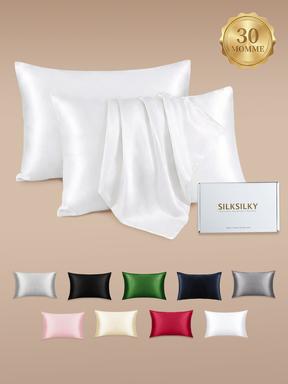 [White] SilkSilky-UK 30Momme Pillowcase 001