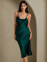 [Dark Green] SilkSilky-UK Spaghetti Strap V Neck Dress 001