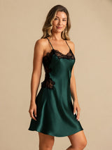 [Emerald Green] SilkSilky-UK Spaghetti Strap V Neck Nightdress 007