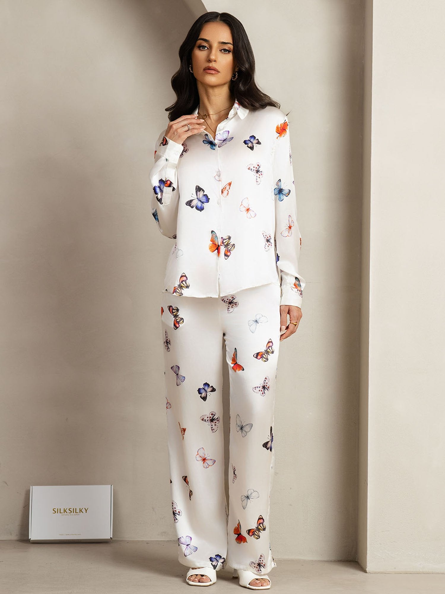 [WhiteButterfly] SilkSilky-UK 19Momme Silk Collar Women''s Outfit Sets 001
