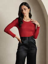 [Wine] SilkSilky-UK Silk Jersey Long Sleeve Round Neck Women's T-Shirt 004