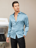 SilkSilky UK Silk Long Sleeve Collar Men's Shirt SteelBlue 003