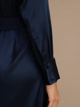 [Dark Blue] SilkSilky-UK Long Sleeve Lapel Collar Dress 004