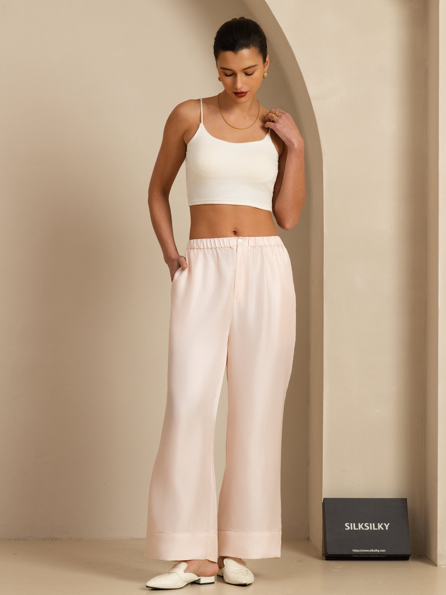 [Pink] SilkSilky-UK 18Momme Silk Satin Surah Womens Pants 006