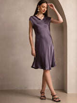 [Purple Gray] SilkSilky-UK Cap Sleeve V Neck Nightdress 005