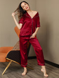 SilkSilky UK Pure Silk Short Sleeve Lapel Women's Pyjamas Wine 007