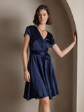 SilkSilky UK 19Momme Silk Short Sleeve V Neck Dress DarkBlue 004