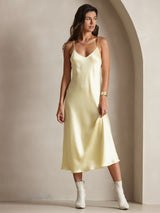 [Light Yellow] SilkSilky-UK Spaghetti Strap V Neck Dress 001