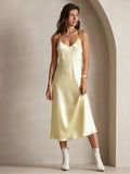 SilkSilky-UK Pure Silk Sleeveless Round Neck Nightdress LightYellow 001