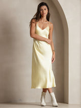 [Light Yellow] SilkSilky-UK Spaghetti Strap V Neck Nightdress 004