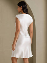 [White] SilkSilky-UK Cap Sleeve V Neck Nightdress 002