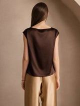 [Bitter Chocolate] SilkSilky-UK Cap Sleeve Cowl Neck Women's T-Shirt 002