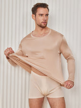 [Beige] SilkSilky-UK Long Sleeve Round Neck Men's T-Shirt 002