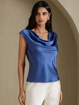 [Real Teal] SilkSilky-UK Cap Sleeve Cowl Neck Women's T-Shirt 005