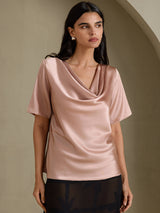 [Tuscany] SilkSilky-UK Short Sleeve Cowl Neck Women's Blouse 005