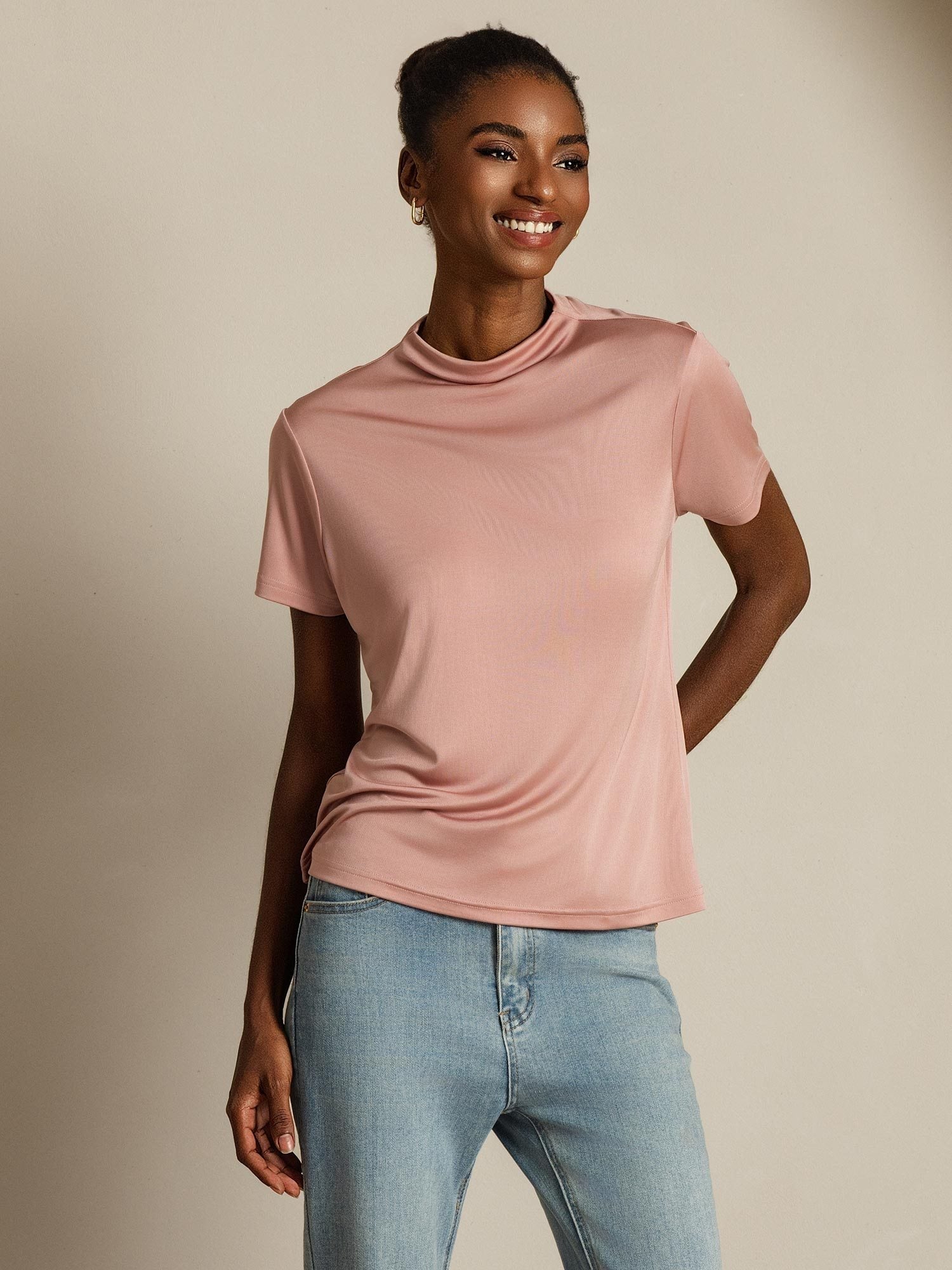 [Pink] SilkSilky-UK Pure Silk Collar Women's T-Shirt 006