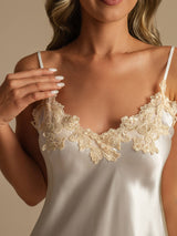[White] SilkSilky-UK Spaghetti Strap V Neck Nightdress 004