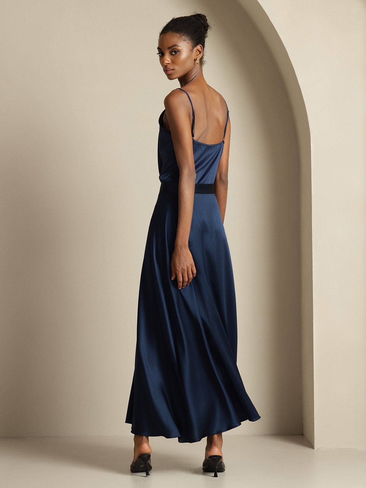 [Dark Blue] SilkSilky-UK 19Momme Silk Knitted Cowl Neck Women''s Outfit Sets 002,