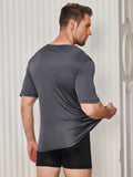 SilkSilky-UK Silk Knitted Short Sleeve V Neck Men's T-Shirt DarkGray 002