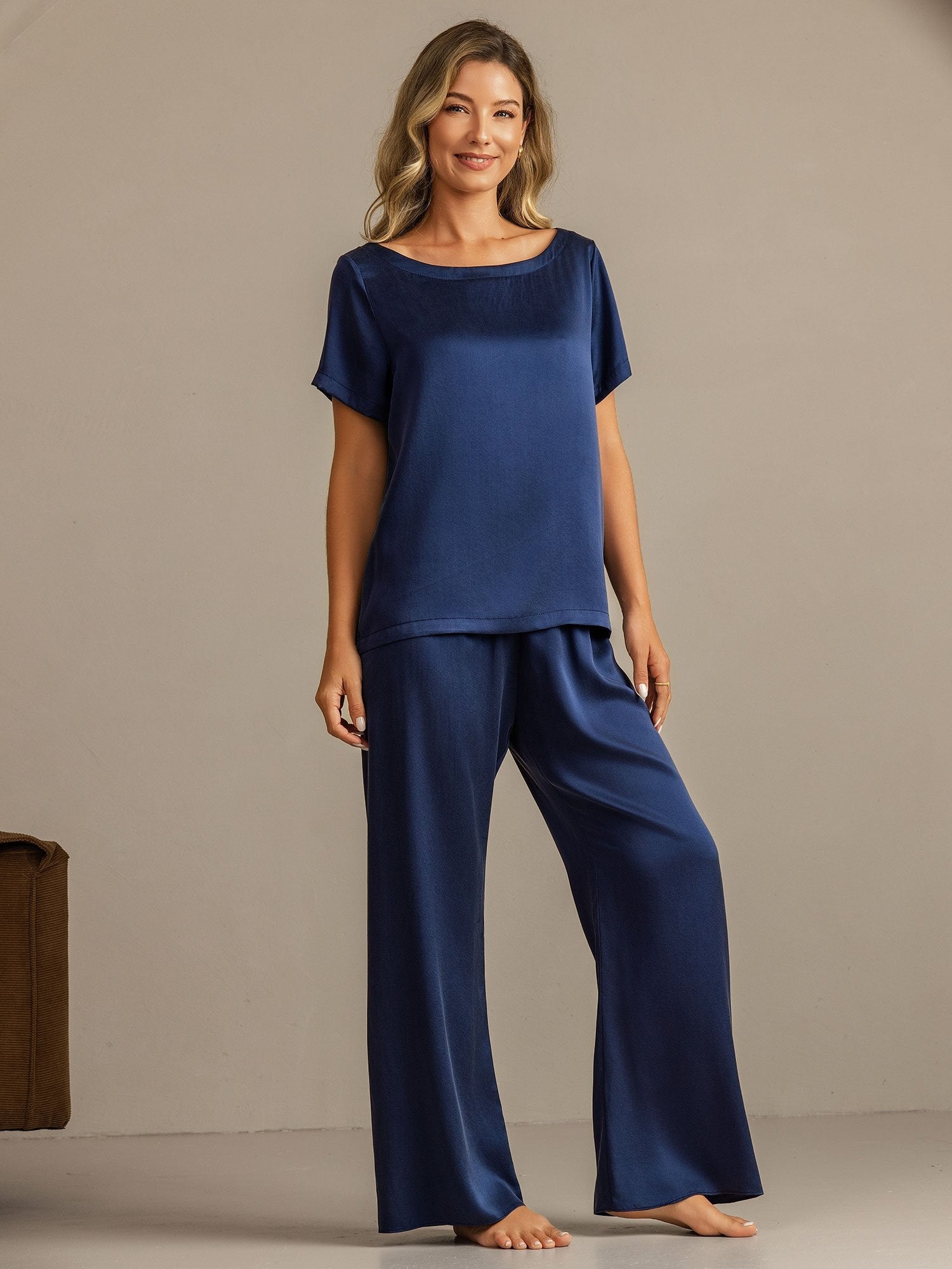 [DarkBlue] SilkSilky-UK 19Momme Washable Silk Womens Pajamas 001