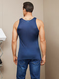 SilkSilky UK Silk Knitted Sleeveless Round Neck Men's T Shirt DarkBlue 002