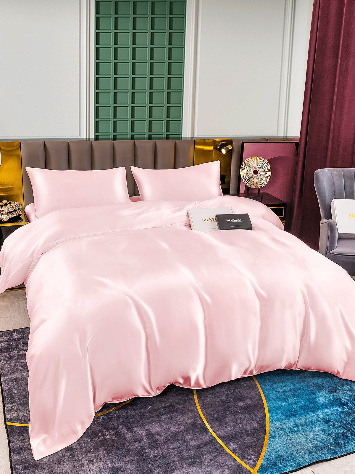 [Pink] SilkSilky-UK 25Momme Pure Silk Bedding Set 005