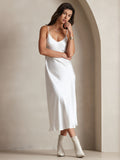 SilkSilky-UK Pure Silk Sleeveless Round Neck Dress White 004