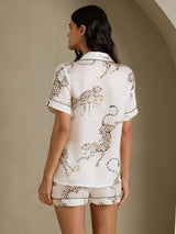[White Cheetah] SilkSilky-UK Short Sleeve Notch Collar Women's Pyjamas 002
