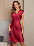 SilkSilky-UK Pure Silk Sleeveless V Neck Nightdress Wine 004