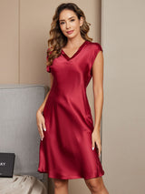 [Wine] SilkSilky-UK Cap Sleeve V Neck Nightdress 004