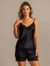 [Black] SilkSilky-UK Spaghetti Strap V Neck Camisole Set 001