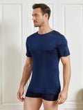 SilkSilky-UK Silk Knitted Short Sleeve Round Neck Men's T-Shirt DarkBlue 003