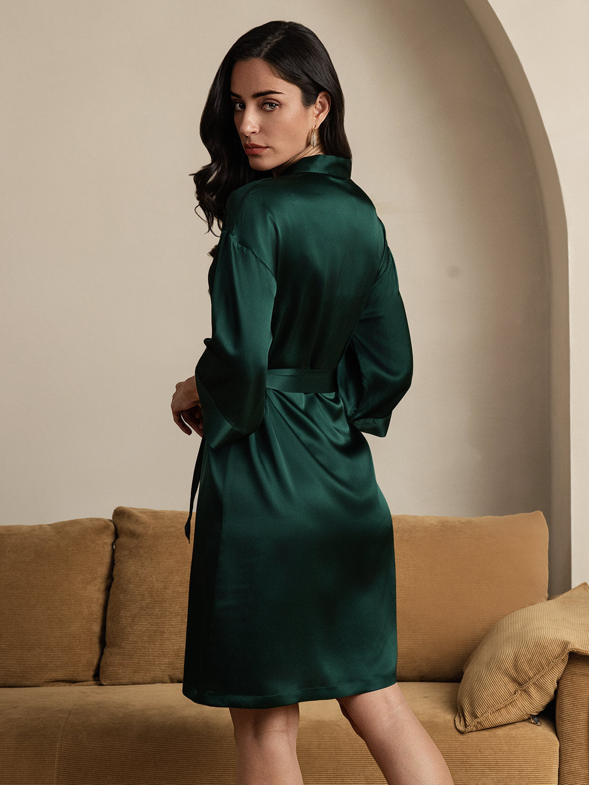 [Dark Green] SilkSilky-UK Pure Silk Womens Robe 002