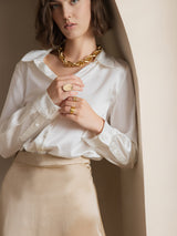 [White] SilkSilky-UK Long Sleeve Lapel Collar Women's Shirt 003