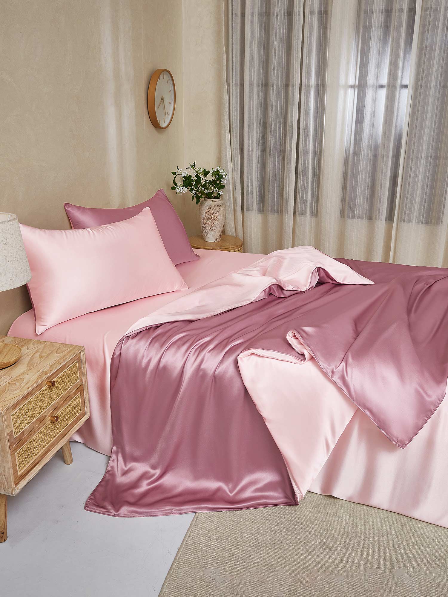 [PaleMauve+LightPink] SilkSilky-UK 25Momme Pure Silk Bedding Set 003,