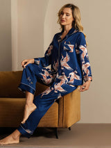 [Dark Blue] SilkSilky-UK Long Sleeve Lapel Collar Women's Pyjamas 010