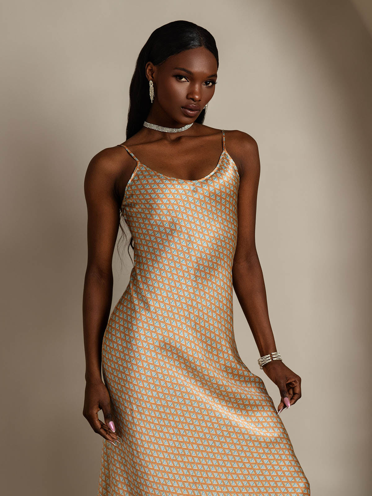 [Floral] SilkSilky-UK Pure Silk Round Neck Dress 007