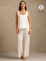 [White] SilkSilky-UK 19Momme Machine-Washable Silk Sleeveless Scoop Neck Women's Pyjamas 001