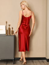 [Wine] SilkSilky-UK Spaghetti Strap V Neck Nightdress 002