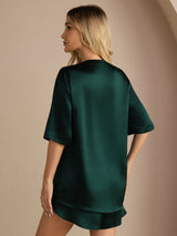 [Dark Green] SilkSilky-UK Short Sleeve Round Neck Women's Pyjamas 002