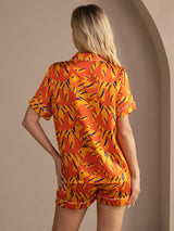 [Orange Fox] SilkSilky-UK Short Sleeve Lapel Collar Women's Pyjamas 002