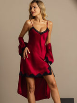 [Wine] SilkSilky-UK Half Sleeve V Neck Nightdress&Dressing gowns 007