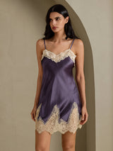 [Purple Gray] SilkSilky-UK Spaghetti Strap V Neck Nightdress 001