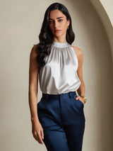 [Light Gray] SilkSilky-UK Sleeveless Halter Women's T-Shirt 004