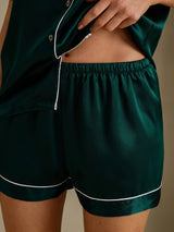 [Dark Green] SilkSilky-UK Short Sleeve Lapel Collar Women's Pyjamas 005