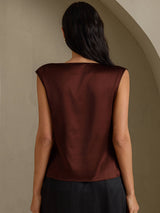 [Bitter Chocolate] SilkSilky-UK Cap Sleeve Cowl Neck Women's T-Shirt 002