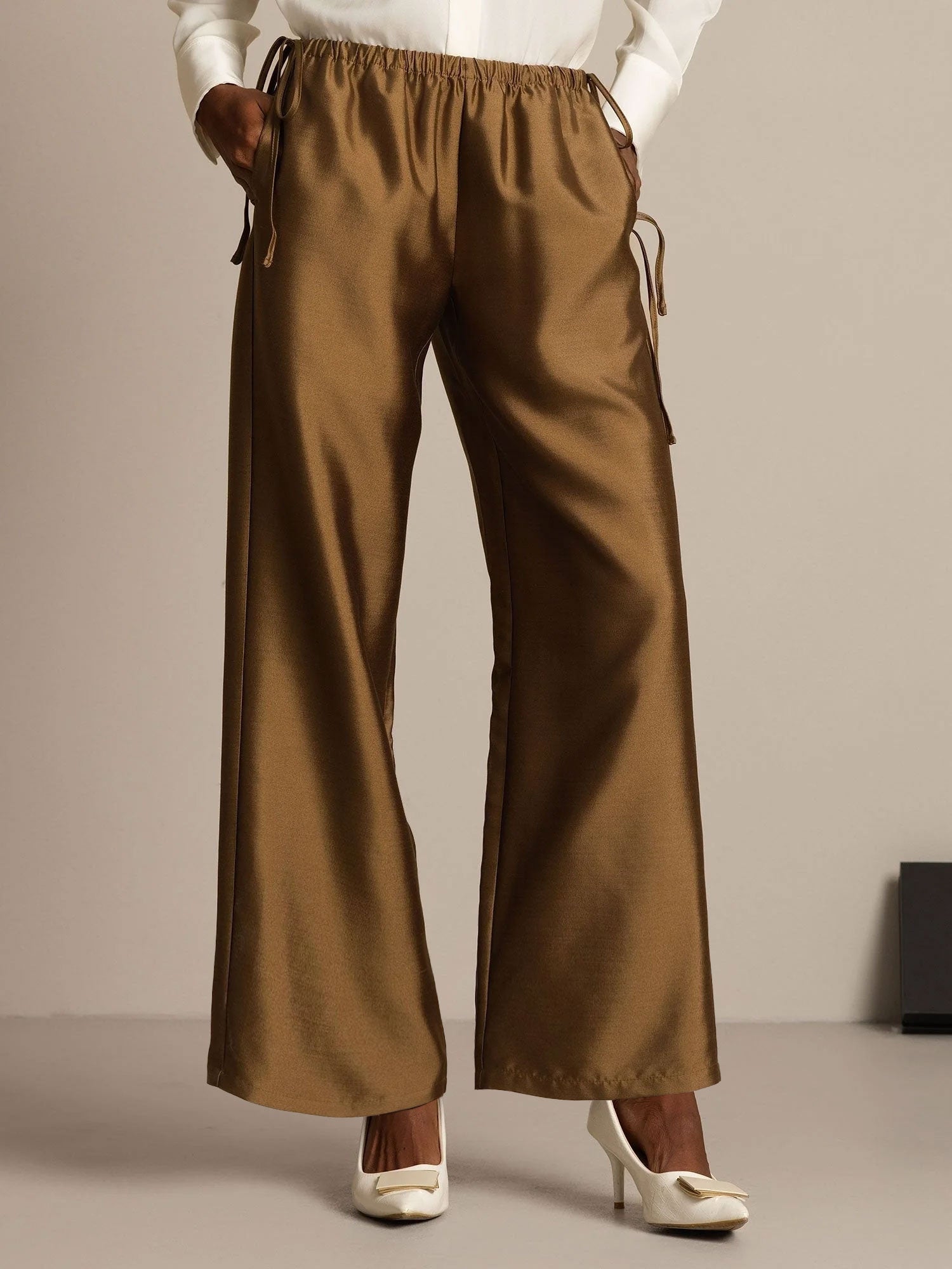[Bronze] SilkSilky-UK 32Momme Silk-Wool Blend Womens Pants 001,